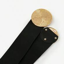 1pc Fashionable Solid Color Waist Belt With Metal Geometric Buckle, Suitable For Dresses - Black - View 7