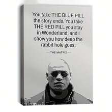1-Piece Matrix Morpheus Quote Canvas Wall Art - "If You Choose The Blue Pill, The Story Ends. If You Choose The Red Pill, You Stay In The Dream World, And I'll Tell You How Deep The Rabbit Hole Is." - Inspirational Movie Poster For Home, Office, Living Room, Or Bedroom Decoration - Perfect Gift Idea, Living Room Art_ Strong Typography_ Detailed Illustrations, Movie Wall Art - 白色 - 查看 2