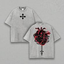1pc 2026 Men/Women Heavyweight Cotton T-Shirt Retro Dark Cross Print Casual Daily Wear Tropical Outfits Fathers Day Gift Summer Tops Mens Clothes Ropa - 灰色 - 查看 6