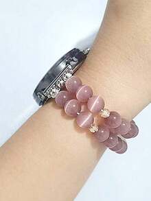 1pc Minimalist Purple Cat Eye Beaded Watch Band Compatible With Apple Watch 38/40/41/42/44/45/46/49mm, Elegant Ladies Watch Strap Compatible With Apple Watch Ultra 3/2/1 Series 1-11, Compatible With 20/22mm Lug Width Smart Watches - Compatible With Samsung/Garmin/ Etc. Smartwatch Replacement Band - Ideal For Valentine's Day Gift