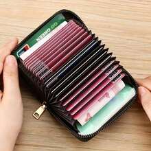 9-Slot Zipper Card Holder & Mini Printed Coin Purse - Portable Handheld Wallet - Brown - View 4