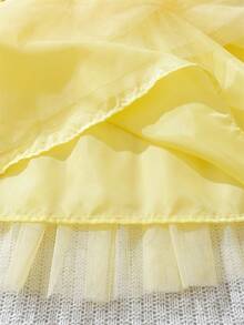 女童圆领前扣泡泡袖公主薄纱连衣裙，休闲连衣裙 - 黃色 - 查看 8