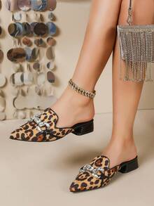 Women's New Pointed Toe Mule Shoes With Rhinestone Decor, Fashionable Slip-On For Office Wear - Multicolor - View 1