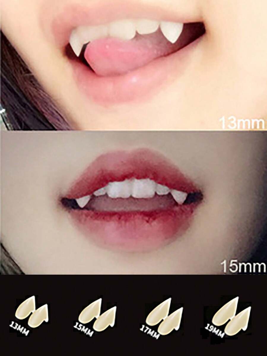 1 Pair Resin Fangs, Suitable For Cosplay Props, Vampire Teeth, Zombie Teeth, Tiger Teeth, Christmas Costume Accessories - Multicolor - View 1