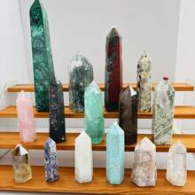 1 Stück natürlicher polierter hexagonaler Kristallprisma, Rosenquarz, Fluorit, Citrin, Dekorationsstein für Innenräume, Geschenk, Sammlung, Geschenk für Feiertage - Verschiedenfarbig - Übersicht 2