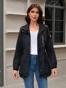 女士轻便防风夹克，可拆卸风帽，防水防风，适合户外运动，如跑步、徒步、骑行，春/秋/冬季穿着。 - 黑色 - 查看 8