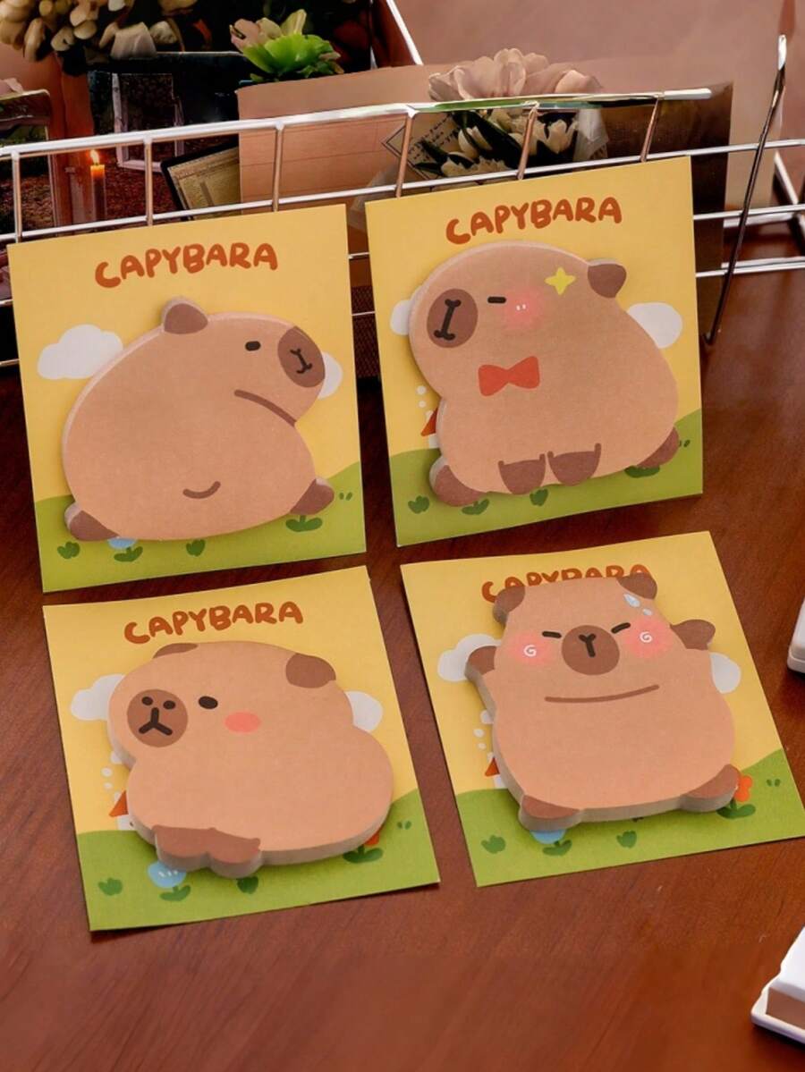 4pcs/8pcs/12pcs Cartoon Capybara Shaped Self-Adhesive Memo Notes - Creative Rectangular Notes Suitable For School, Office And Home Reminders - Multicolor - View 1