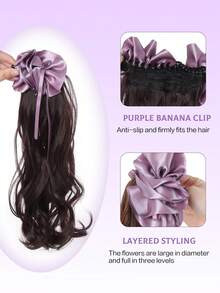 Purple Hair Ring Claw Clip Synthetic Wigs Autumn Winter Style Layered Curly Ponytail Low Tie Natural Ponytail Suitable For Women's Daily Wear And Gatherings Hair Clip Hair Bow Hair Accessories Women Hair Claws - Multicolor - View 2