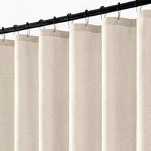 ANRODUO - Cortina de ducha de lino crema bohemio con 12 ganchos de metal juego de cortina de ducha de tela impermeable y resistente diseño de agujeros de botón lavable a máquina para baño tina - Crema - Ver 1