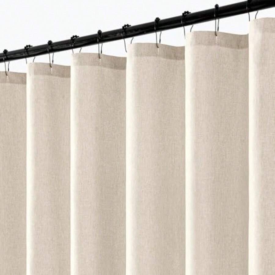 ANRODUO - Cortina de ducha de lino crema bohemio con 12 ganchos de metal juego de cortina de ducha de tela impermeable y resistente diseño de agujeros de botón lavable a máquina para baño tina - Crema - Ver 1