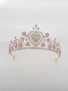 1pc Heart-Shaped Red Gem Studded Crown, Multi-Layer Heart Design, Suitable For Parties, Dates, Princess Style Headpiece
