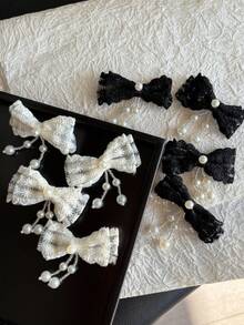 Heavy-Duty Embroidered Bow Pearl Pendant DIY Decorative Accessory, Suitable For Making Hair Accessories, Hair Ties, Jewelry, Bracelets (2 Pieces Per Pack)