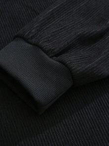 Men's Corduroy Crewneck Sweatshirt Spring/Autumn Solid Color Casual Versatile Long-Sleeve Pullover Sports Shirt Comfortable Fabric Round Neck - 黑色 - 查看 4