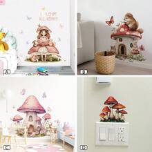 BRUP 1pc Mushroom Girl Wall Stickers, Self-Adhesive Vinyl Home Decor, Suitable For Bedroom And Living Room Wall Decals, Back-To-School Decorations, Magical Forest Theme Wall Art - Multicolor - View 5
