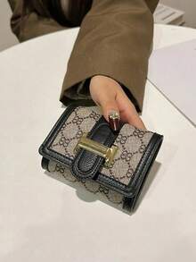 Women's Tri-Fold Flap Closure Short Black Floral Print Classic Multi-Card Holder Anti-Scan Bank/ID Card Vintage Style Compact Wallet - 黑色 2 - 查看 12