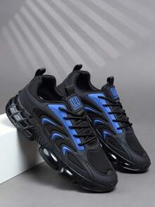 时尚休闲男鞋，经典时尚男士运动鞋系带跑步鞋，个性化男士运动鞋街头休闲鞋 - 藍色 - 查看 4