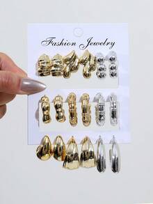 1-9 对金银混合几何亮面耳夹，采用优质树脂材料制成，适合日常通勤佩戴。 - 金色 - 查看 1