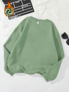 Women's Soft Casual Four-Leaf Clover & Letter Print Shirt - Crew Neck Long Sleeve T-Shirt, Irish St. Patrick's Day Crew Neck Sweatshirt - Light Green - View 2