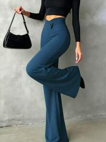 女士休闲优雅直筒裤，返校必备单品，不对称V腰设计凸显曲线，适合日常穿着、办公、约会、度假等各种场合，春季必备。 - 0.霧綠 - 查看 2