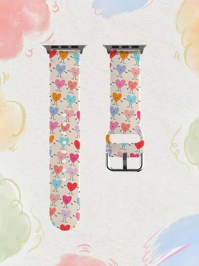 1pc Soft Elastic Breathable Waving Hand, Smiling Face, Heart Shaped Replacement Watch Band, Compatible With Samsung, , , Garmin, Honor Smartwatches, 38mm 40mm 41mm 45mm 44mm 42mm 46mm 49mm, Ultra Series SE/11/10/9/8/7/6/5/4/3/2/1, Fashion Casual Multi-Color Silicone Watch Strap