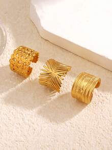 3pcs Stainless Steel Geometric Rings, Everyday Wear For Women - Multicolor - View 6