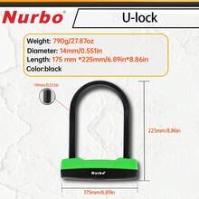 NURBO 1pc Heavy Duty Bicycle U-Lock, Stainless Steel Motorcycle Lock With 3 Keys, Green - Green - View 3
