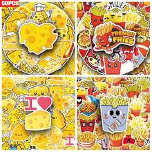 50pcs Cute Cartoon Cheese Fries Food Themed Stickers, Suitable For Scrapbooking, Diaries, Laptops, Water Bottles, Cars, Etc. Positive Message Gifts - Multicolor - View 1