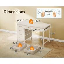 Computer Desk With 6 Drawers, 40 Inch Small Desk With Storage, Reversible Desk With Headphone Hook For Home Office, Work Study Table For Bedroom, White - White - View 6