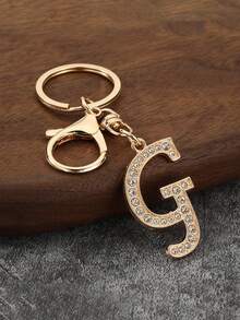 1件男女通用优雅镀金镶钻英文字母钥匙扣吊坠 - 金色 - 查看 33