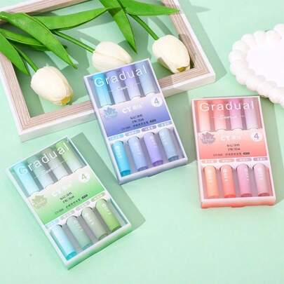 8支渐变荧光荧光笔，1盒4支装高品质彩色马克笔，大容量护眼荧光笔