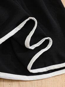 Girls' Summer Spaghetti Strap Dress With Bow, Contrast White Trim, A-Line Waist, Casual & Party Wear - Black - View 6