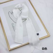 1pc Extra-Long 200cm Solid Color Thin And Narrow Silk Scarf For Women, Versatile As A Small Neck Scarf, Decorative Headband, Or Hair Tie/Ribbon. - white1 - 查看 1