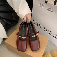 Zapatos Mary Jane de Punta Cuadrada Estilo Francés para Mujeres 2025 Primavera y Otoño Nuevos Zapatos de Vestir Retro con Cuentas Estilo de Noche Pequeños Zapatos de Cuero - Marrón - Ver 3
