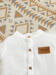 男婴休闲字母印花短袖连体衣，夏季 - 白色 - 查看 3