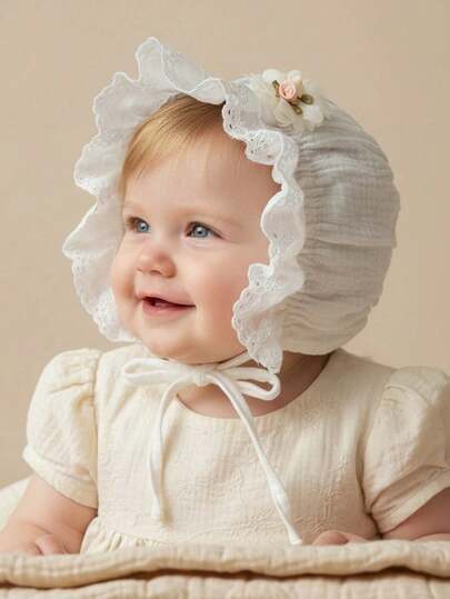 1顶婴儿公主风针织帽，婴儿季节性帽子，婴儿款式帽子，针织帽，带帽檐婴儿帽