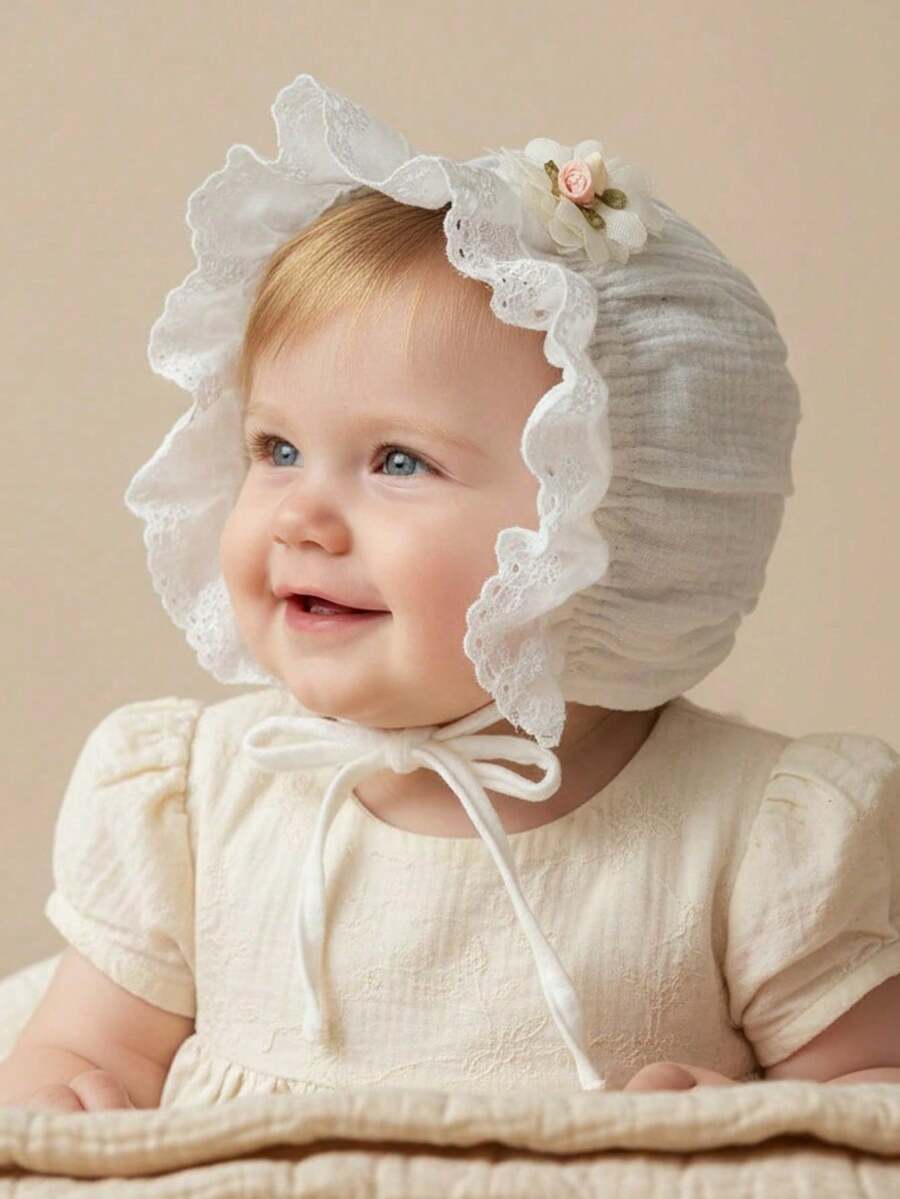 1顶婴儿公主风针织帽，婴儿季节性帽子，婴儿款式帽子，针织帽，带帽檐婴儿帽 - 1PC - 查看 1