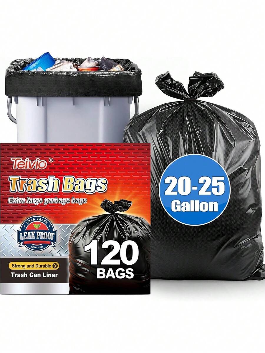 20-25 Gallon 120 Counts Black Large Trash Bags Garbage Bags, Outdoor Trash Bags Liners For Kitchen/Yard/Industrial Or Commercial Use,Fit For 18, 20,21, 23 And 25 Gallon, Black,38219075 - 藍白色 - 查看 1