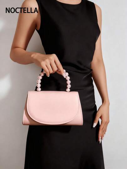 Noctella Sweet And Stylish Pink Small Bag With Pink Pearl Handle, Simple And Versatile For Daily Use, Suitable For Women's Travel Date Handbags, Parties, Dances, Banquets, Single Shoulder Bags, Chain Bags, Wallets