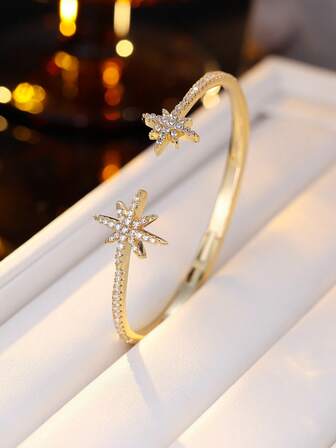 1 pieza Brazalete vintage elegante con diseño de copo de nieve, joyería clásica y lujosa para mujer