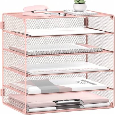 DALTACK 5-Tier Heavy-Duty Metal Desk Organizer With 5-Tier Levels - Compact Paper Tray, File Holder & Document Sorter Suitable Home, Office, School