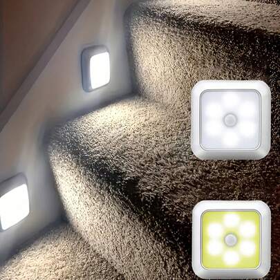 6pcs Motion Sensor Lights, LED Smart Sensor Lights For Cabinet, Indoor Wall Lighting. Suitable For Room, Kitchen, Wardrobe, Stairs, Bathroom, Hallway, Home, Bedroom, Living Room, Party, Holiday Decoration