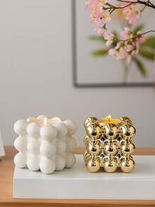 1pc Resin Crafted Gold/White/Black/Magic Cube Shaped Candle Holder, Creative Home Decor Geometric Cube Candle Stand, Valentine's Day Gift - Multicolor - View 3