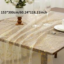 米金色薄纱桌布，60x118英寸长方形，金色亮片闪光金属箔，透明薄纱桌布，适用于婚礼、婴儿派对、庆典、生日（米金色、米金色、白色银色） - 彩色 - 查看 14
