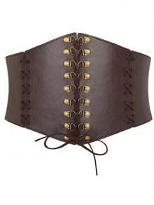 1 chiếc thắt lưng corset kiểu punk màu nâu cà phê thời Phục Hưng dành cho nữ, có dây rút điều chỉnh được, phù hợp cho đêm Halloween hoặc trang phục hàng ngày. - Cà phê nâu - Xem 5