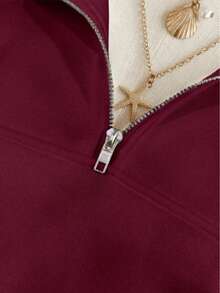 Vintage US Streetwear:Red Quarter-Zip Essential - Red - View 5