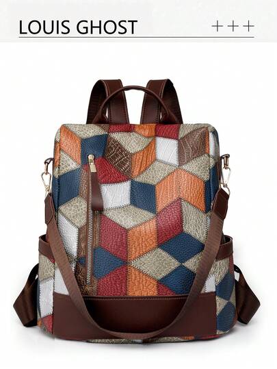 Contrast Color Splicing Backpack Interprets Urban Functional Aesthetics. One Bag Unlocks All Scenarios Of Cycling, Commuting, And Short Trips. Scientific Function: The Reinforced Top Handle And The Adjustable Wide-Width Pressure-Relieving Shoulder Strap Adopt The Human-Engineering Load-Bearing Structure