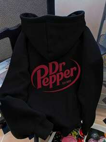 Letter Graphic Cute Women's Oversized Hoodie In Light Grey, Y2K Style Fall/Winter Clothes For Women  Women Winter Clotheshoodie,Christmas Outfit WomenchristmasWomen's Oversized Hoodie - 黑色 - 查看 8