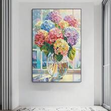 1pc 5D DIY Diamond Painting - "Window Sill Still Life: A Cluster Of Colorful Hydrangea Flowers In A Transparent Glass Vase" - Large Size Frameless Mosaic Full Drill Round Acrylic Diamond Art DIY Kit, Suitable For Home And Office Desktop Decor, Tabletop Decor, And Wall Decor, Ideal Home Decor Gift For Living Room, Bedroom, Study - Multicolor - View 11