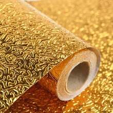 Gold Textured Self-Adhesive Wallpaper, Kitchen Self-Adhesive Aluminum Foil Wallpaper, Oil And Water Resistant, Removable, Suitable For Countertops, Cabinets And Drawers - Gold - View 11