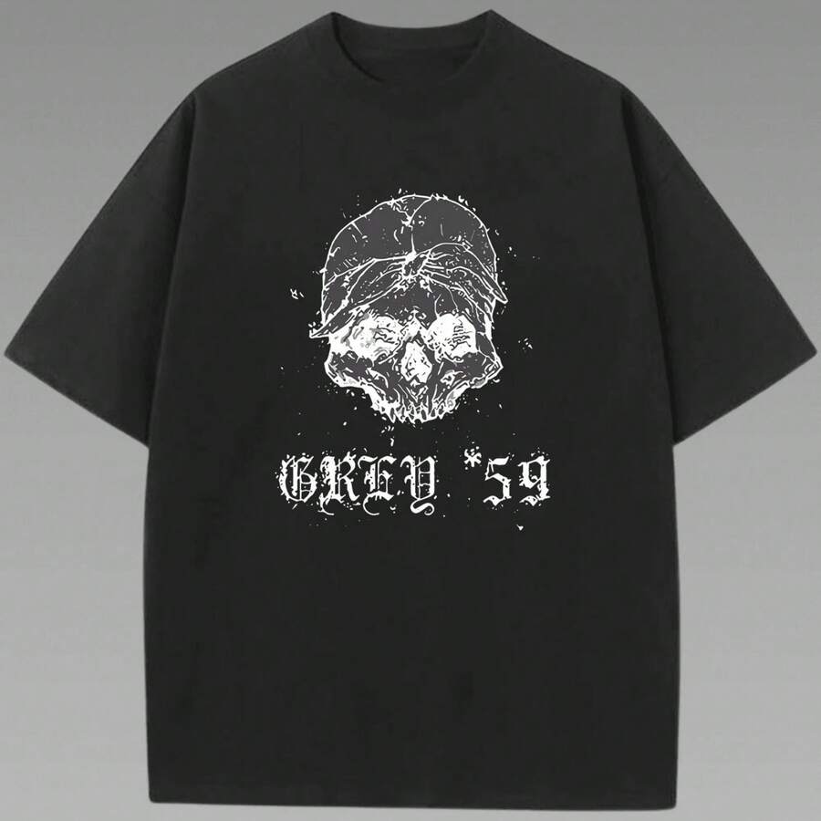 Payeah Grey G59 Records T-Shirt 1 Pcs 220g Heavy Cotton T Shirt - 黑色 - 查看 1